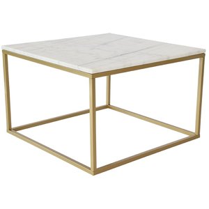 Accent soffbord i marmor 75x75 cm mässingsfärgat underrede + Furniture Polish