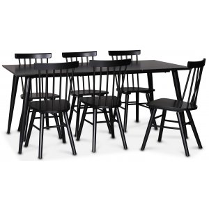 Tremper le groupe d'aliments; table  manger 180x90 cm avec 6 chaises en cannage noir Orust