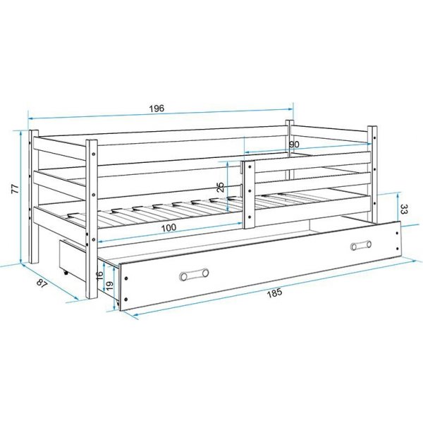 Eryk juniorsng med frvaringslda - Valfri frg & storlek