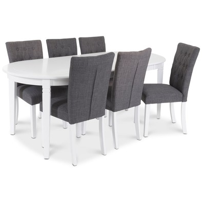 Sandhamn Matgrupp; Ovalt bord med 6 st Crocket stolar i Grått tyg