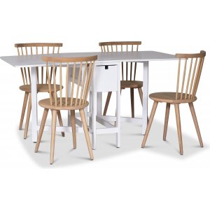 Sandhamn matgrupp; Klaffbord med 4 st Castor pinnstolar Whitewash