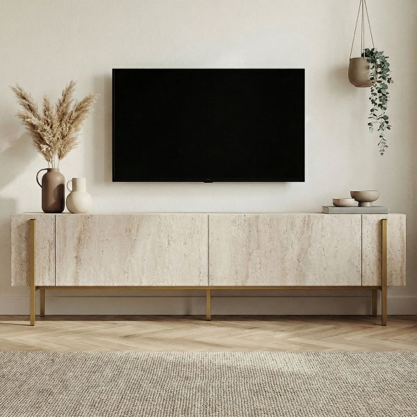 TV-b�nk Nemming 180 cm - Travertin/guld