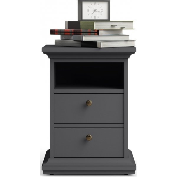Paris smal nachtkastje met 2 lades en 1 open vak - Grijs