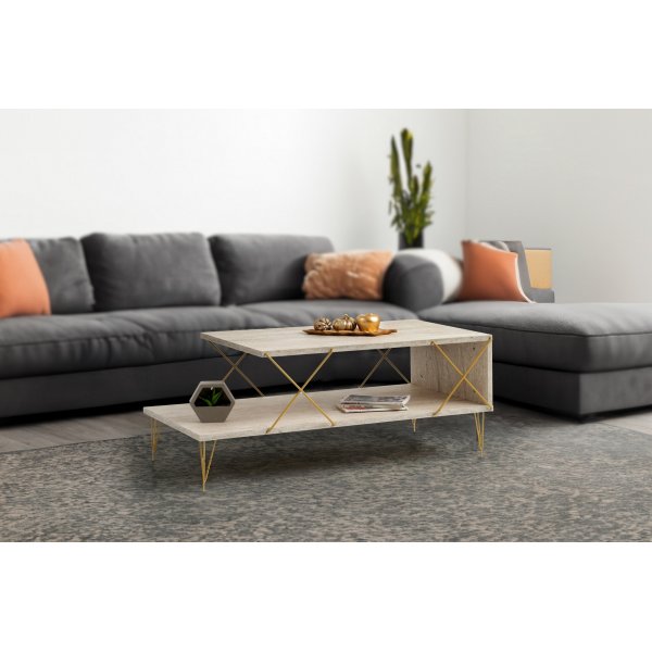 Loire soffbord 100 x 50 cm - Travertin/guld Loire soffbord 100 x 50 cm - Travertin/guld