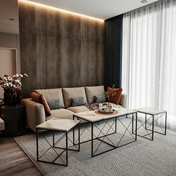 Ravina salontafel 45/100 x 45/50 cm - Wit marmer/zwart Ravina salontafel 45/100 x 45/50 cm - Wit marmer/zwart