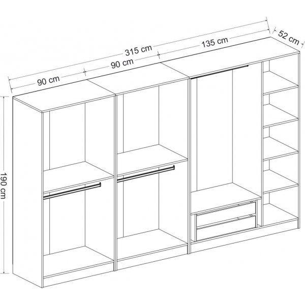 Rizada kledingkast 315x52x210 cm - Wit