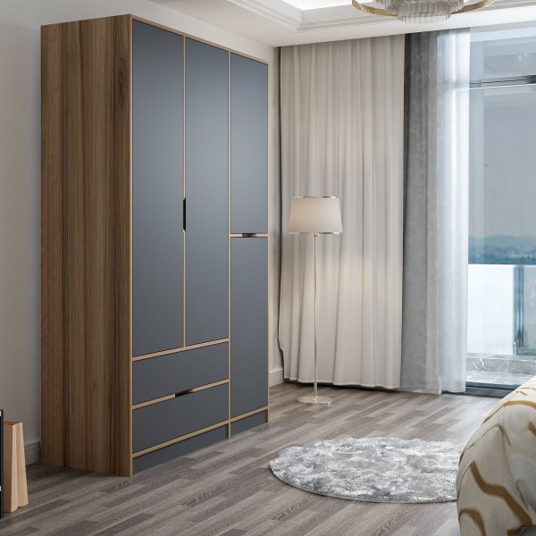 Armoire Elina 140 x 52 x 208 cm - Anthracite/marron