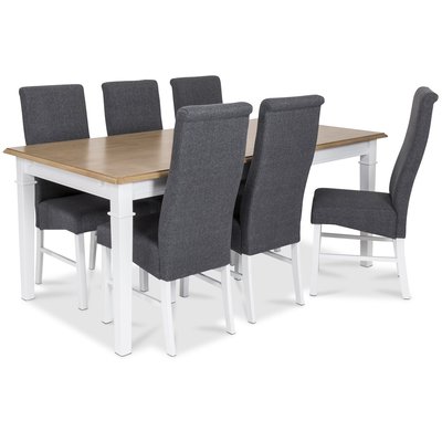 Ramns matgrupp - Bord inklusive 6 st Isabelle stolar - Vit/ekbets