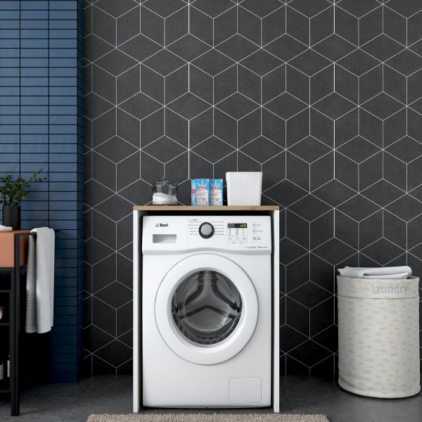 Meuble lave-linge long 3 - Noyer/blanc