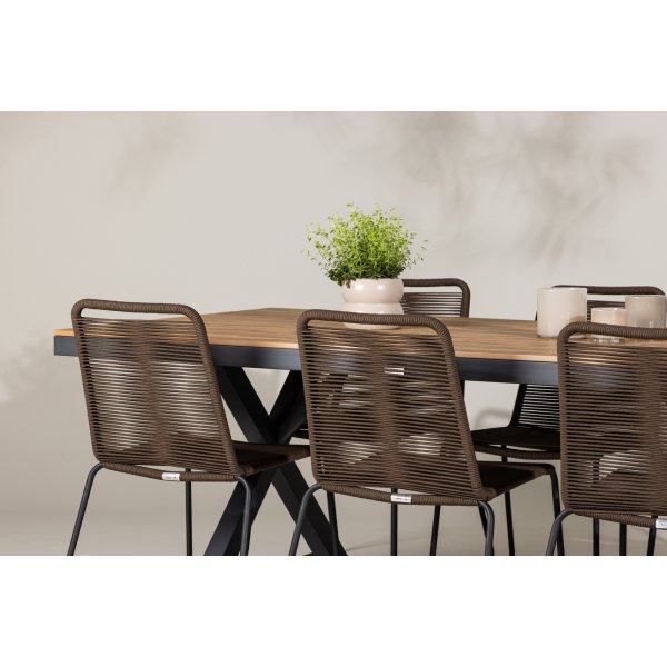 Garcia rektangulr matgrupp med 6 st Lindos stolar - Brun/svart + 4.00 x Mbeltassar