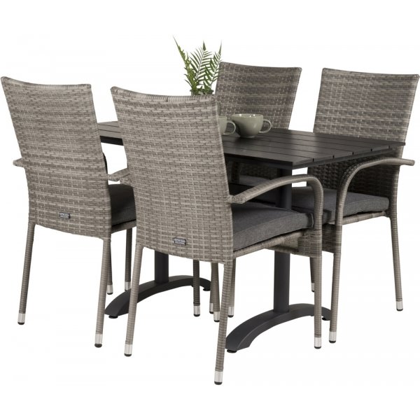 Denver utematgrupp med 4 st Anna stolar - Svart/Grå Denver utematgrupp med 4 st Anna stolar - Svart/Grå