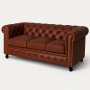 Soffa Chesterfield 3-sits i brunt Skinn + Textilskydd fr mbler