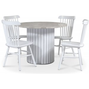 Empire eetgroep 105 cm incl. 4 Orust witte sledestoelen - Zilver Diana marmer / Wit houten lattenbodem