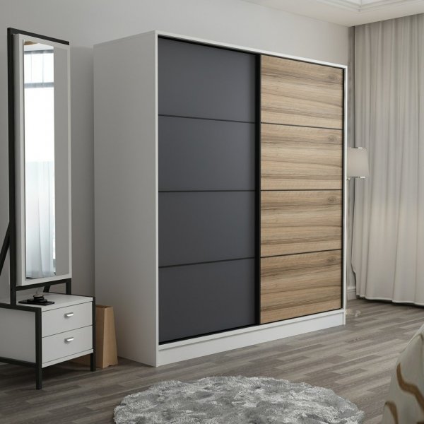 Armoire Kapusta 220x52x210 cm, variante B - Blanc/anthracite/marron