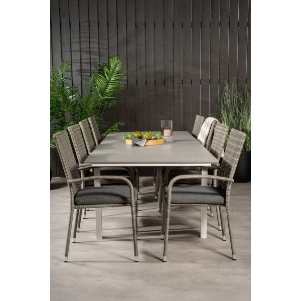 Levels utematgrupp med 8 st Anna stolar - Grå/Vit Levels utematgrupp med 8 st Anna stolar - Grå/Vit