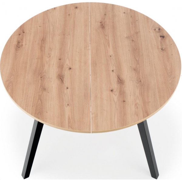 Table  manger ronde extensible Caliss 102-142 cm - Chne artisanal/noir