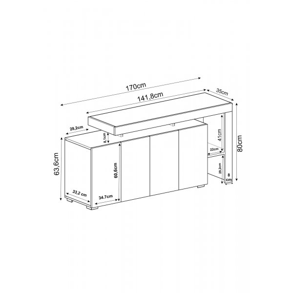 Sideboard Bellan 170 cm - Vit