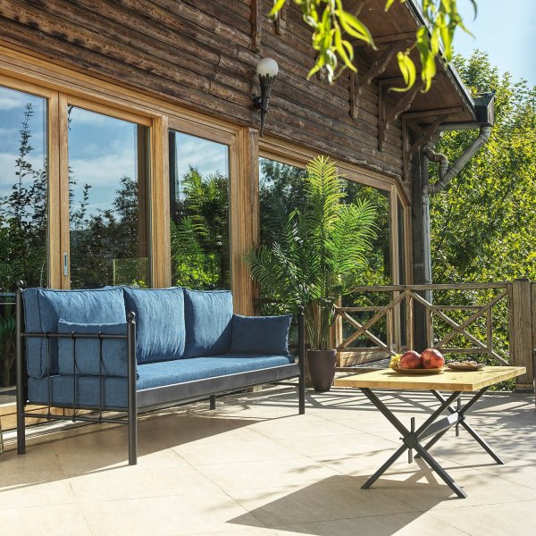 Canapé d'extérieur 3 places Lalas - Noir/bleu + Détachant pour meubles Canapé d'extérieur 3 places Lalas - Noir/bleu + Détachant pour meubles