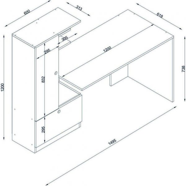 Domingo\\\'s bureau 120x61,8 cm - Wit/walnoot