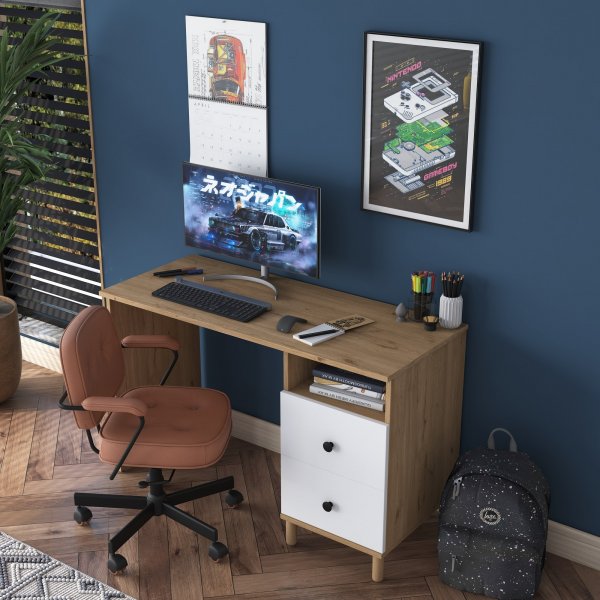 Bureau Hanna 9, 120 x 50 cm - Noyer/blanc