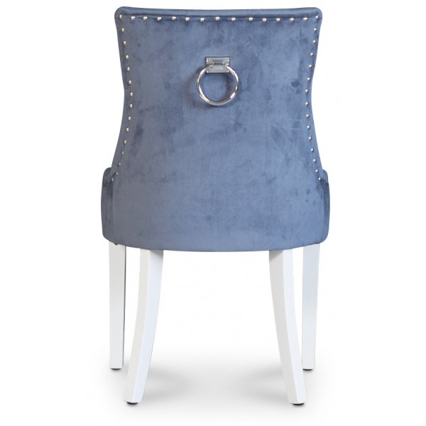 Tuva stol (rygghandtag) - Vita ben/blå (Sammet) Tuva stol (rygghandtag) - Vita ben/blå (Sammet)