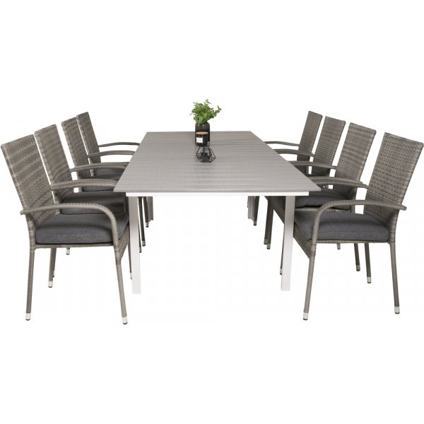 Levels utematgrupp med 8 st Anna stolar - Grå/Vit Levels utematgrupp med 8 st Anna stolar - Grå/Vit