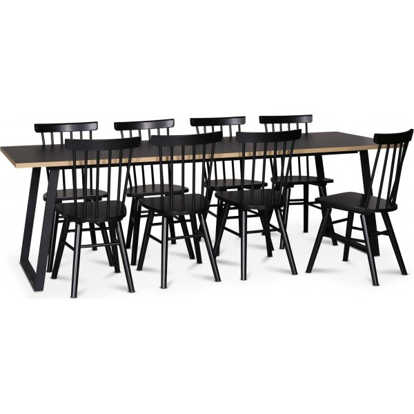 Edge 3.0 matgrupp 240x90 cm inkl 8 st svarta Orust pinnstolar - Svart Hgtryckslaminat (HPL)