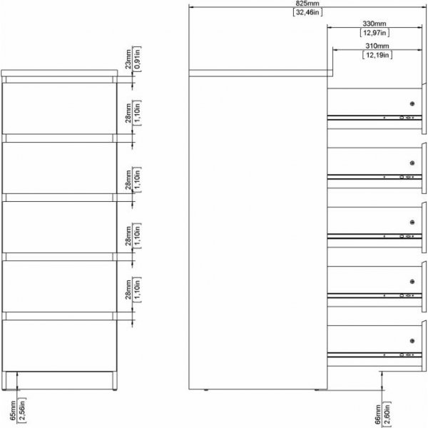 Naia smal dressoir met 5 laden - Wit Naia smal dressoir met 5 laden - Wit