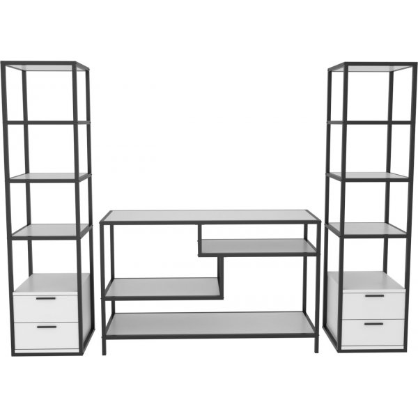 Robbins mediabank met planken - Zwart/wit Robbins mediabank met planken - Zwart/wit