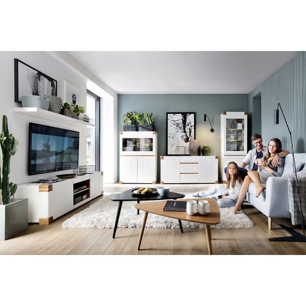 Raisa TV-bänk - Vit/ek Raisa TV-bänk - Vit/ek