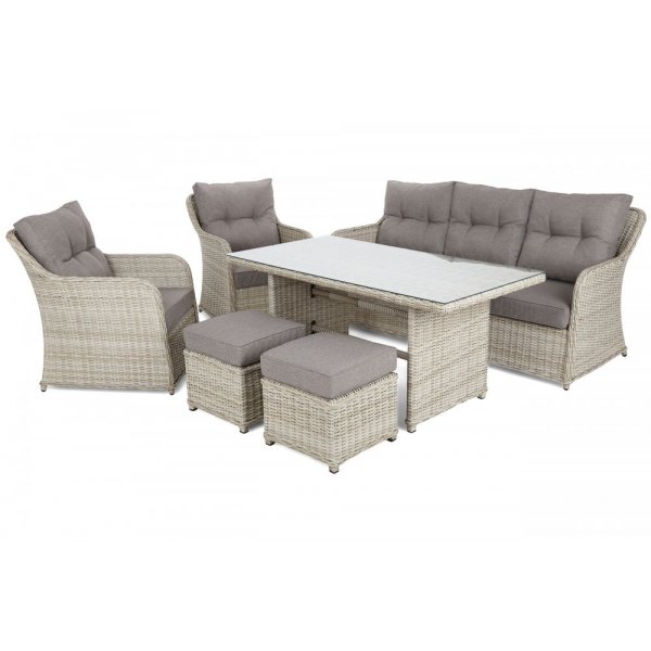 Soffgrupp Bergamo med fåtöljer, pallar & bord - Beige/beige melerad Soffgrupp Bergamo med fåtöljer, pallar & bord - Beige/beige melerad