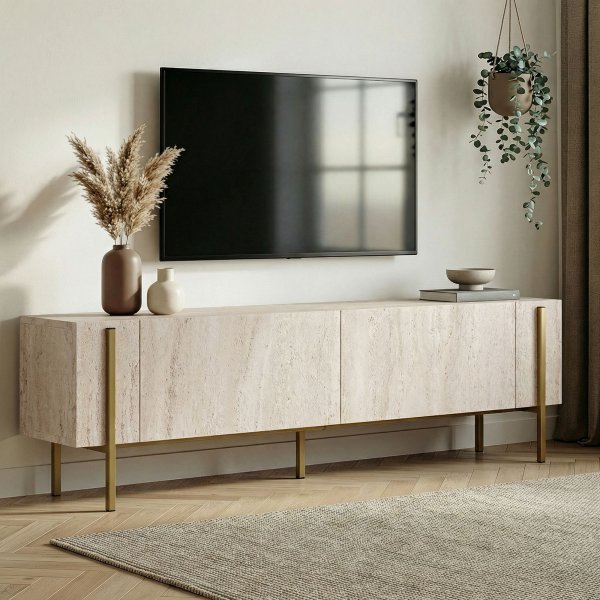 TV-b�nk Nemming 180 cm - Travertin/guld