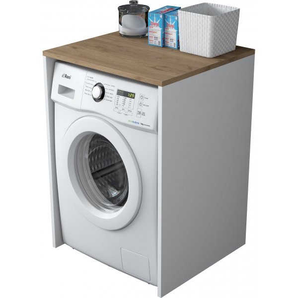 Meuble lave-linge long 3 - Noyer/blanc
