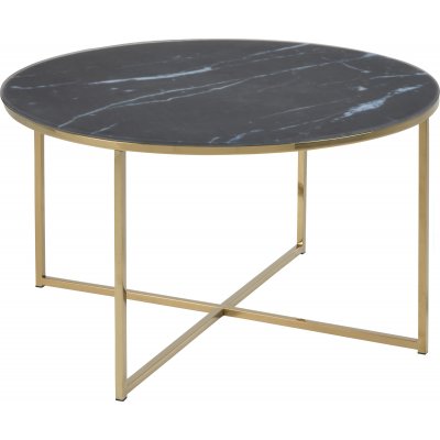 Alisma runt soffbord med guldiga ben 80 cm - Svart marmorglas
