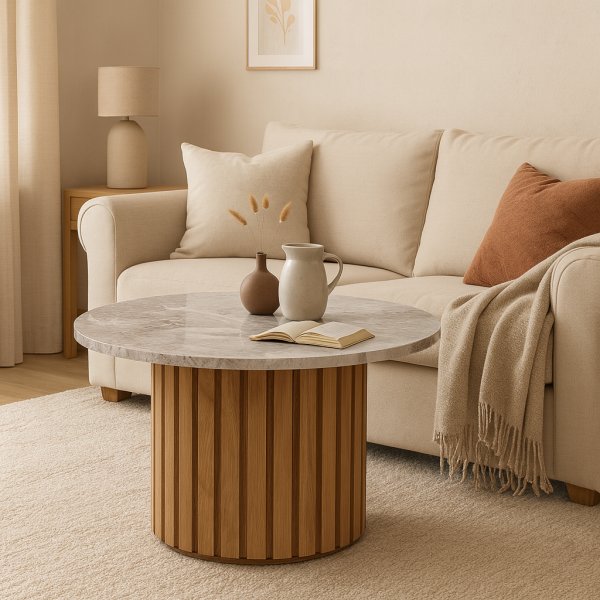 Soffbord i marmor 85 - Ek / grbeige marmor