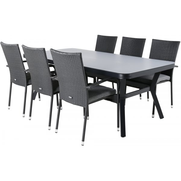 Virya utematgrupp med 6 st Anna stolar - Svart/Grå Virya utematgrupp med 6 st Anna stolar - Svart/Grå