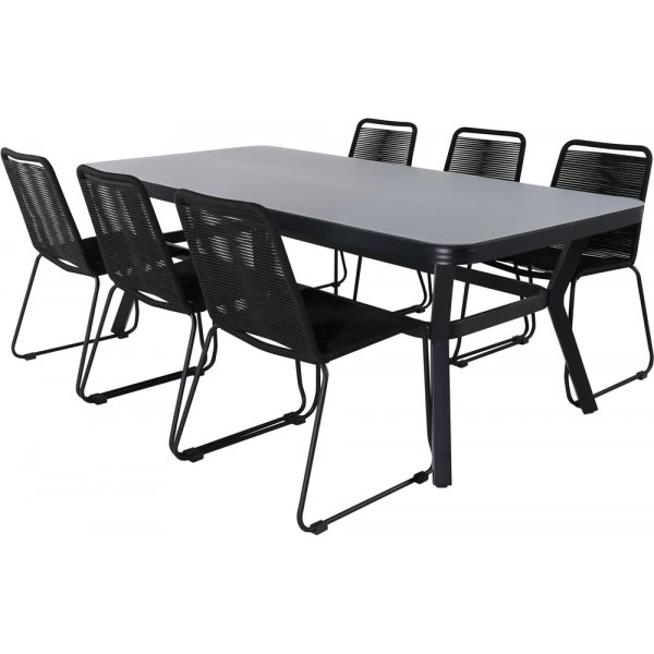 Virya utematgrupp med 6 st Lindos stolar - Svart/Grå Virya utematgrupp med 6 st Lindos stolar - Svart/Grå