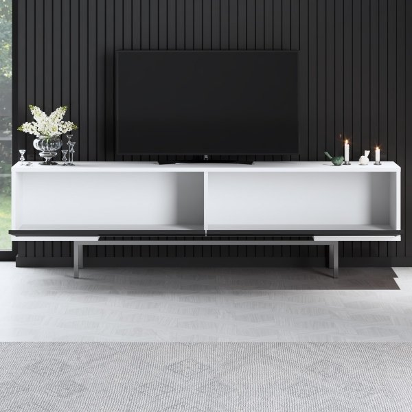 Meuble TV Force - Noir/blanc/argent Meuble TV Force - Noir/blanc/argent