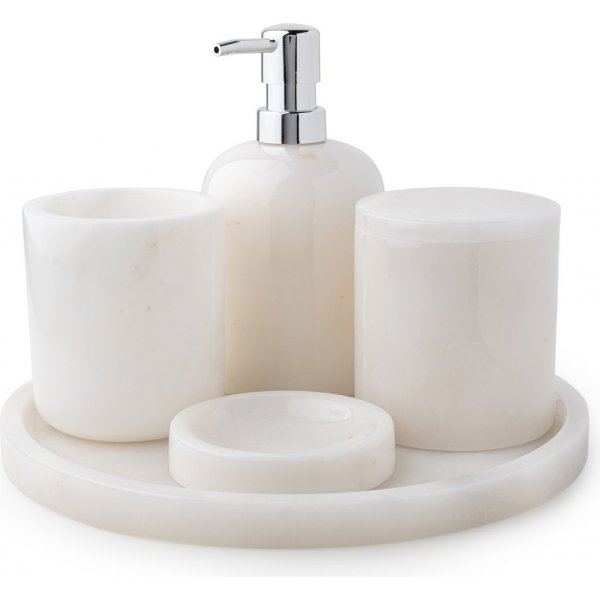 Badrumsset i vit Thassosmarmor med 7 delar