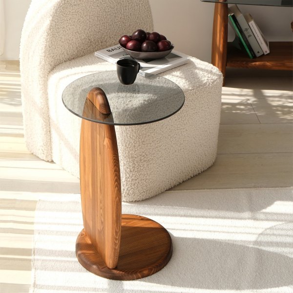 Surf bijzettafel Ø35 cm - Kastanje/rookkleurig glas Surf bijzettafel Ø35 cm - Kastanje/rookkleurig glas