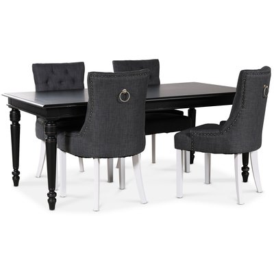 Paris matgrupp svart bord med 4 st Tuva stolar i grtt tyg med rygghandtag