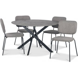 Groupe de repas Hogrn table 120 cm imitation bton + 4 chaises grises Lokrume