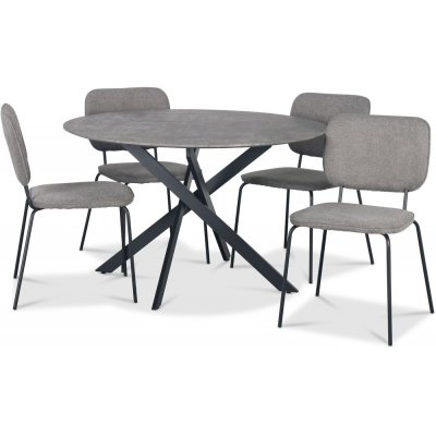 Hogrän matgrupp Ø120 cm bord i betongimitation + 4 st Lokrume grå stolar