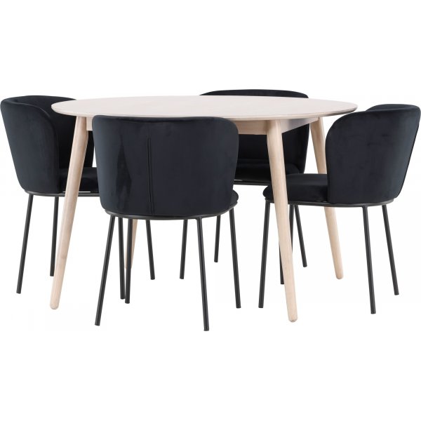 Matbord Flora med 4 st Edina stolar - Svart/whitewash Matbord Flora med 4 st Edina stolar - Svart/whitewash