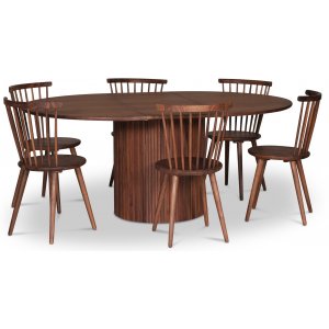 Nova eetgroep, uitschuifbare eettafel 130-170 cm incl. 6 rieten stoelen Castor - Walnoot + 3.00 x Meubelpoten