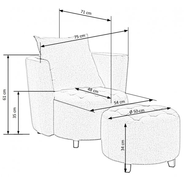 Virginia fåtölj med fotpall - Grå Virginia fåtölj med fotpall - Grå