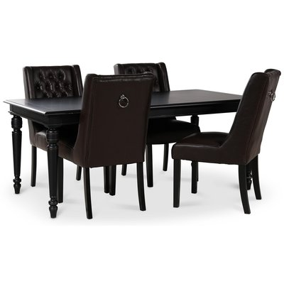 Paris matgrupp svart bord med 4 st Windsor stolar i brunt PU med rygghandtag