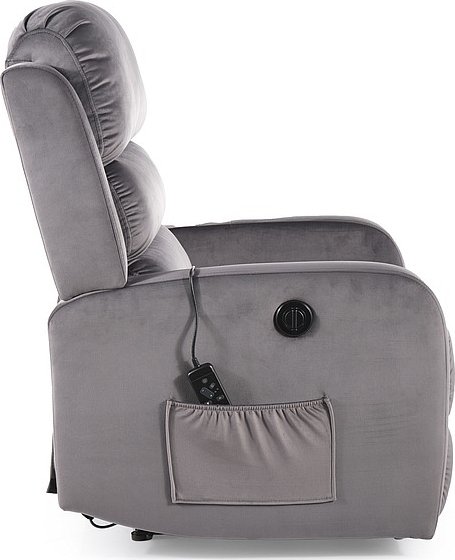 Pegaz reclinerfåtölj med massagefunktion - Grå sammet Pegaz reclinerfåtölj med massagefunktion - Grå sammet