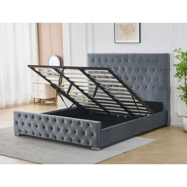 Sngram med snggavel och frvaring 180 x 200 cm - Gr