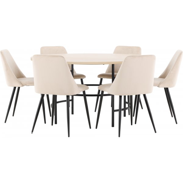 Matbord Copenhagen med 6 st Night stolar - Beige/svart/whitewash